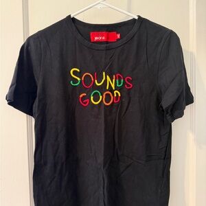 Kids Black T-Shirt with Colorful 'Sounds Good' Design
